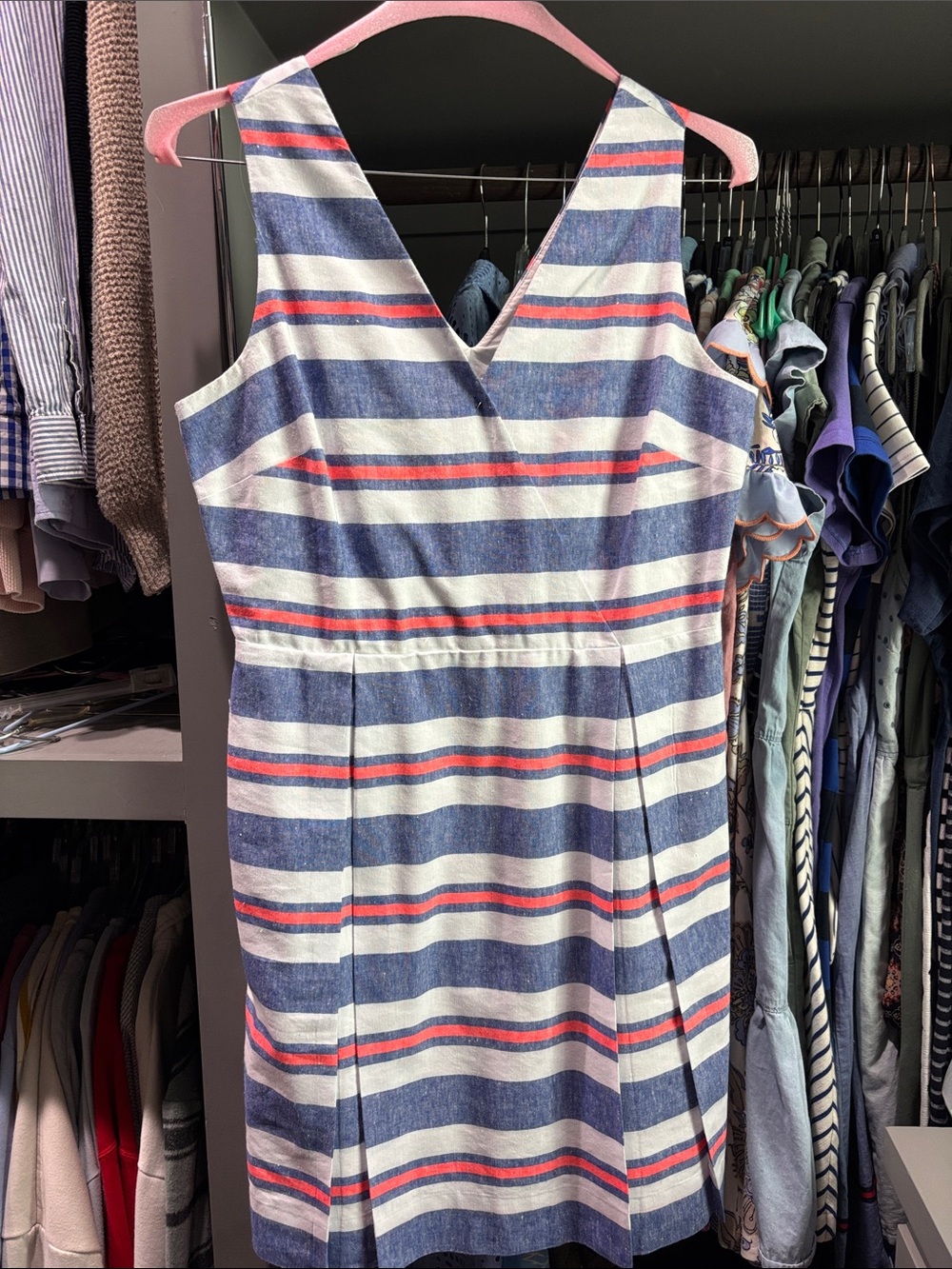Vineyard Vines Navy, White & Coral Striped Midi Dress